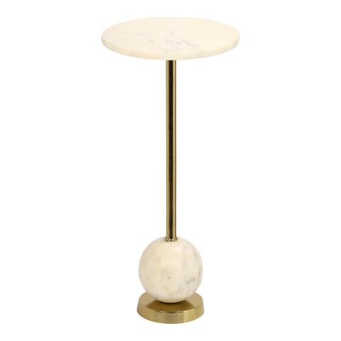 Beistelltisch >Salo< in Messing, Marmor - 25,5x54x25,5cm (BxHxT)