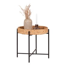 Beistelltisch >Naro< in Schwarz / Natur, Wasserhyazinthe - 50x48,5x50cm (BxHxT)