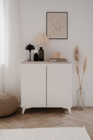 Kommode >Bertrix< in Sandstein / weiß - 88x92x40cm (BxHxT)