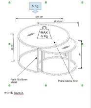 Beistelltisch >2/053-19< in Marmor hell, Metall - 42x65cm (HxD)