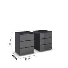 Nachtkommode >Monostar< (2er-Set) in Glas basalt / grau metallic