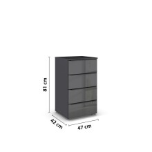 Kommode >Monostar< in Glas basalt / grau metallic - 47x81x42 (BxHxT)