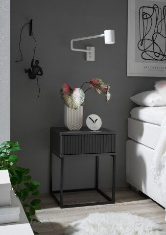 MARLE Nachttisch in Graphit - Moderner Nachtschrank mit Schublade und schwarzem Metallgestell - 40 x 52 x 38,5 cm (B/H/T)