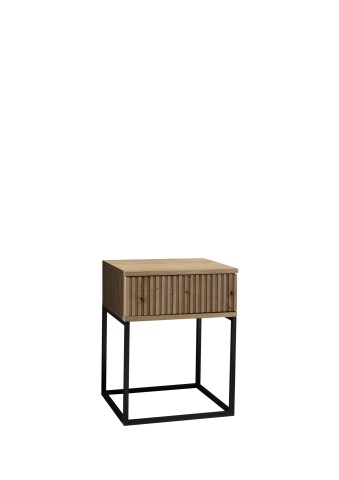 MARLE Nachttisch in Artisan Eiche Optik - Moderner Nachtschrank mit Schublade und schwarzem Metallgestell - 40 x 52 x 38,5 cm (B/H/T)