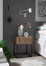 MARLE Nachttisch in Artisan Eiche Optik - Moderner Nachtschrank mit Schublade und schwarzem Metallgestell - 40 x 52 x 38,5 cm (B/H/T)