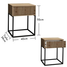 MARLE Nachttisch in Artisan Eiche Optik - Moderner Nachtschrank mit Schublade und schwarzem Metallgestell - 40 x 52 x 38,5 cm (B/H/T)