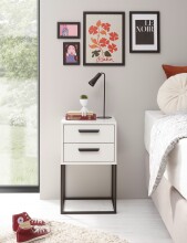 SUNA Nachttisch in Weiß - Moderner Nachtschrank mit Schubladen und schwarzem Metallgestell - 40 x 65 x 38,5 cm (B/H/T)