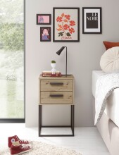 SUNA Nachttisch in Artisan Eiche Optik - Moderner Nachtschrank mit Schubladen und schwarzem Metallgestell - 40 x 65 x 38,5 cm (B/H/T)