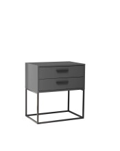 SUNA Nachttisch in Graphit - Moderner Nachtschrank mit Schubladen und schwarzem Metallgestell - 60 x 65 x 38,5 cm (B/H/T)