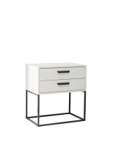 SUNA Nachttisch in Weiß - Moderner Nachtschrank mit Schubladen und schwarzem Metallgestell - 60 x 65 x 38,5 cm (B/H/T)
