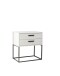 SUNA Nachttisch in Weiß - Moderner Nachtschrank mit Schubladen und schwarzem Metallgestell - 60 x 65 x 38,5 cm (B/H/T)