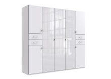 Drehtürenschrank >Danzig< in WEISS + GLAS WEISS - 225x208x58cm (BxHxT)