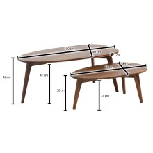 Couchtisch 2er Set Nierenform Holz Wohnzimmertisch Beistelltisch Braun