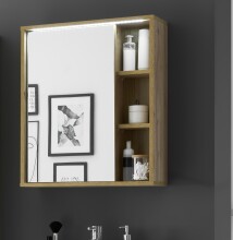 GREECE Spiegelschrank Bad mit LED-Beleuchtung in Wotan Eiche Optik - Badezimmerspiegel Schrank mit viel Stauraum - 60 x 70 x 20 cm (B/H/T)