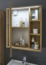 GREECE Spiegelschrank Bad mit LED-Beleuchtung in Wotan Eiche Optik - Badezimmerspiegel Schrank mit viel Stauraum - 60 x 70 x 20 cm (B/H/T)