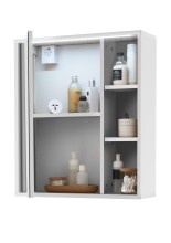 GREECE Spiegelschrank Bad mit LED-Beleuchtung in Weiß - Badezimmerspiegel Schrank mit viel Stauraum - 60 x 70 x 20 cm (B/H/T)