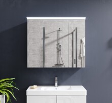 FOUR Spiegelschrank Bad mit LED-Beleuchtung in Weiß - Badezimmerspiegel Schrank mit viel Stauraum - 80 x 68 x 23 cm (B/H/T)