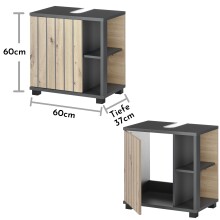 NIZZA Badezimmer Waschbeckenunterschrank in Graphit, Artisan Eiche Optik - Bad Unterschrank Badezimmerschrank mit viel Stauraum - 60 x 60 x 37 cm (B/H/T)