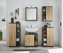 NIZZA Badezimmermöbel Set in Graphit, Artisan Eiche Optik - Modernes Badmöbel Set 5-teilig bestehend aus 2 Kommoden, Hängeschrank, Unterschrank & Spiegel - 220 x 200 x 37 cm (B/H/T)