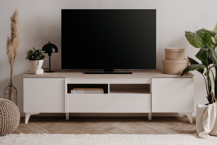TV-Board >Bertrix< in Sandstein / weiß - 177x51,5x40cm (BxHxT)