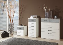 Schubkastenkommode >Duo< in WEISS + BETON-NB LICHTGRAU - 46x106x40cm (BxHxT)