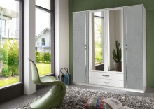 Drehtürenschrank >Duo< in WEISS + BETON-NB...