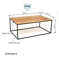 Couchtisch >2132< in Eiche Massiv, Gestell Matall schwarz - 100x40x60cm (BxHxT)