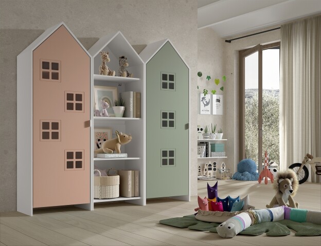 Kleiderschrank >CASAMI BRUGES< in Korpus Weiß / Front Pink u. Grün, MDF