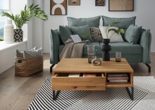 Couchtisch >2135< in Eiche, Gestell Eisen -...
