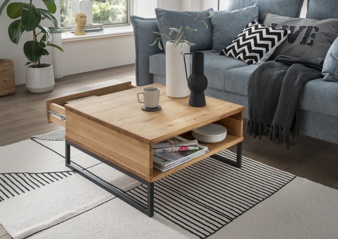 Couchtisch >2139< in Eiche, Gestell metall - 65x34x65cm (BxHxT)