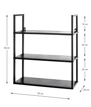 Wandregal >25564< in schwarz, Metall - 50x58x20cm...