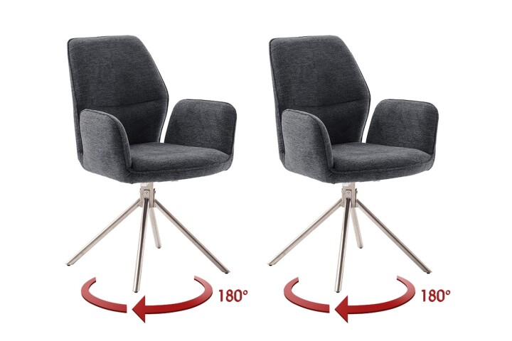 Armlehnstuhl >GREYTON< (2-er Set) in Anthrazit, Polyester - 61x91x63cm (BxHxT)