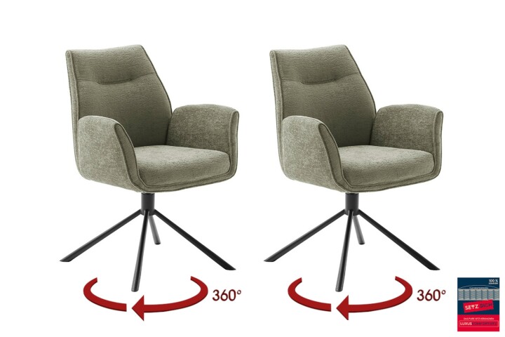 Armlehnstuhl >DIVERIA< (2-er Set) in Olive, Polyester - 64x90x66cm (BxHxT)