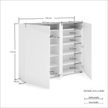 Schuhkommode >Tango< in weiss hochglanz - 145x115x35cm (BxHxT)