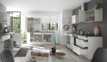 EDDY Moderner Spülenunterschrank Küche in Weiß matt, Metallic Grau - Geräumiger Küchenschrank mit viel Stauraum - 100 x 90 x 60 cm (B/H/T)
