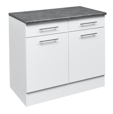 EDDY Moderner Küchenunterschrank in Weiß matt, Metallic Grau - Geräumiger Unterschrank Küche mit viel Stauraum - 100 x 90 x 60 cm (B/H/T)
