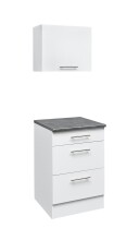 EDDY Moderner Schubladenschrank Küche in Weiß matt, Metallic Grau - Geräumiger Küchenunterschrank mit viel Stauraum - 60 x 90 x 60 cm (B/H/T)