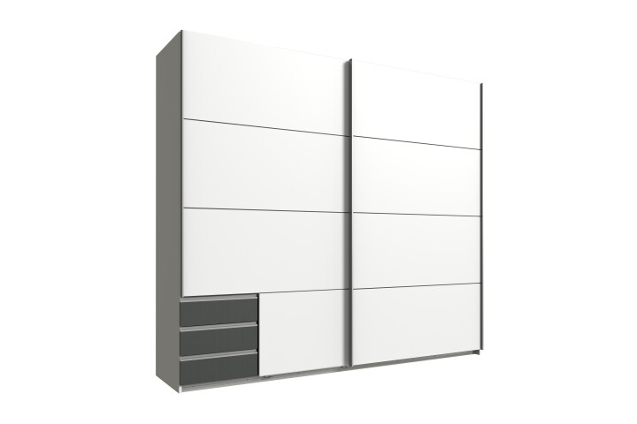 Schwebetürenschrank >Seattle< in WEISS + GRAPHIT - 225x208x65cm (BxHxT)