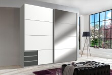 Schwebetürenschrank >Seattle< in WEISS + GRAPHIT - 225x208x65cm (BxHxT)