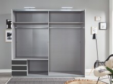 Schwebetürenschrank >Seattle< in WEISS + GRAPHIT - 225x208x65cm (BxHxT)