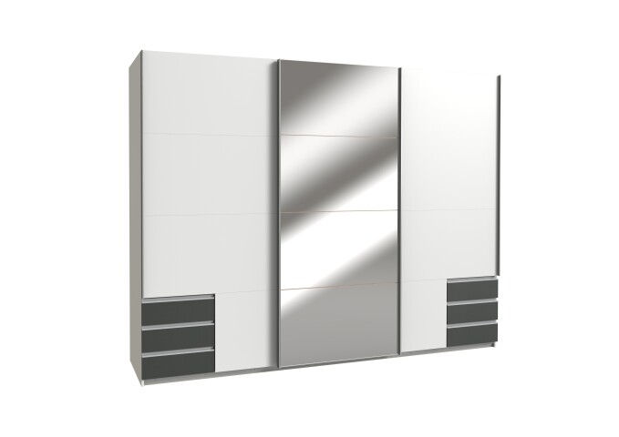 Schwebetürenschrank >Seattle< in WEISS + GRAPHIT - 270x208x65cm (BxHxT)