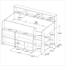 Stauraumbett >Lucas< in Weiss / Japanische Eiche - 209x133x140cm (LxBxH)