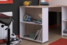 Stauraumbett >Lucas< in Weiss / Japanische Eiche - 209x133x140cm (LxBxH)