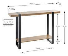 Konsole >37101< in eiche, schwarz - 120x82x30cm...