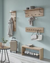 Schuhbank >37449< in eiche, schwarz, MDF, Metall - 80x40x30cm (BxHxT)
