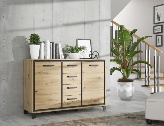 Kommode >Trondheim< in schwarz,braun - 138,4x91,2x41,5cm (BxHxT)