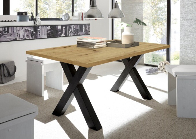 Esstisch >Big System< in schwarzstahl / asteiche - 180x75x90cm (BxHxT)