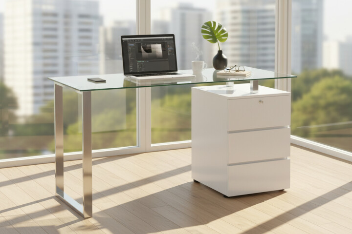 Schreibtisch >Cinty< in Weiß/Hochglanz aus Metall - 130x75x60cm (BxHxT)