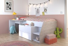 Hochbett >Milky 1< in Weiß / Grey Loft - 203x135x90cm (LxBxH)