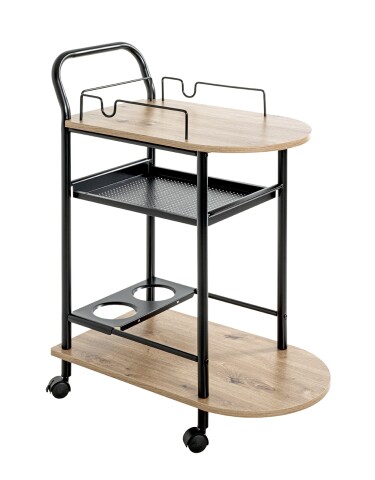 Küchenwagen >52480< in eiche, schwarz, MDF, Metall - 65x83x35cm (BxHxT)